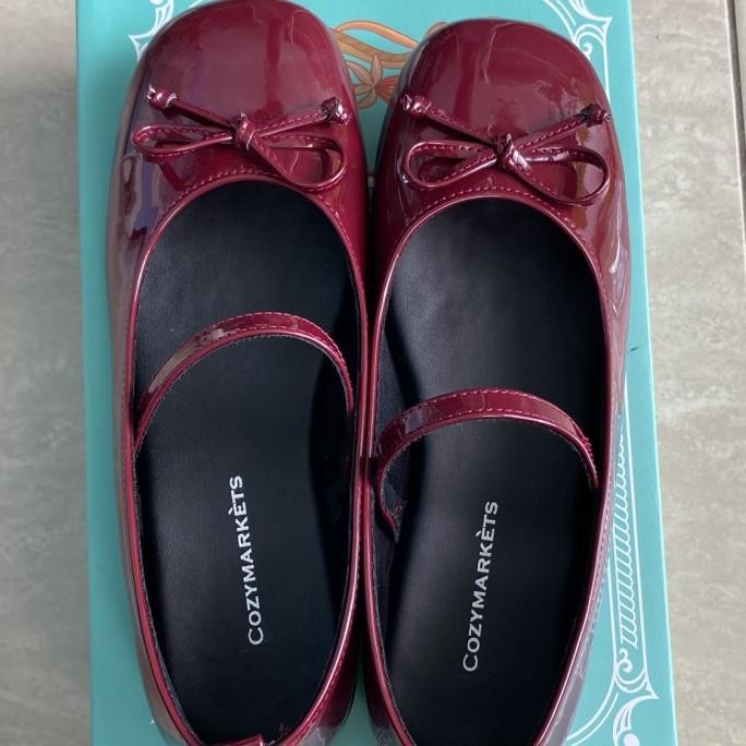 Jual (Ready Siap Kirim) Cozymarkets - Minete Ribbon Ballet Flatshoes Warna Glossy Burgundy