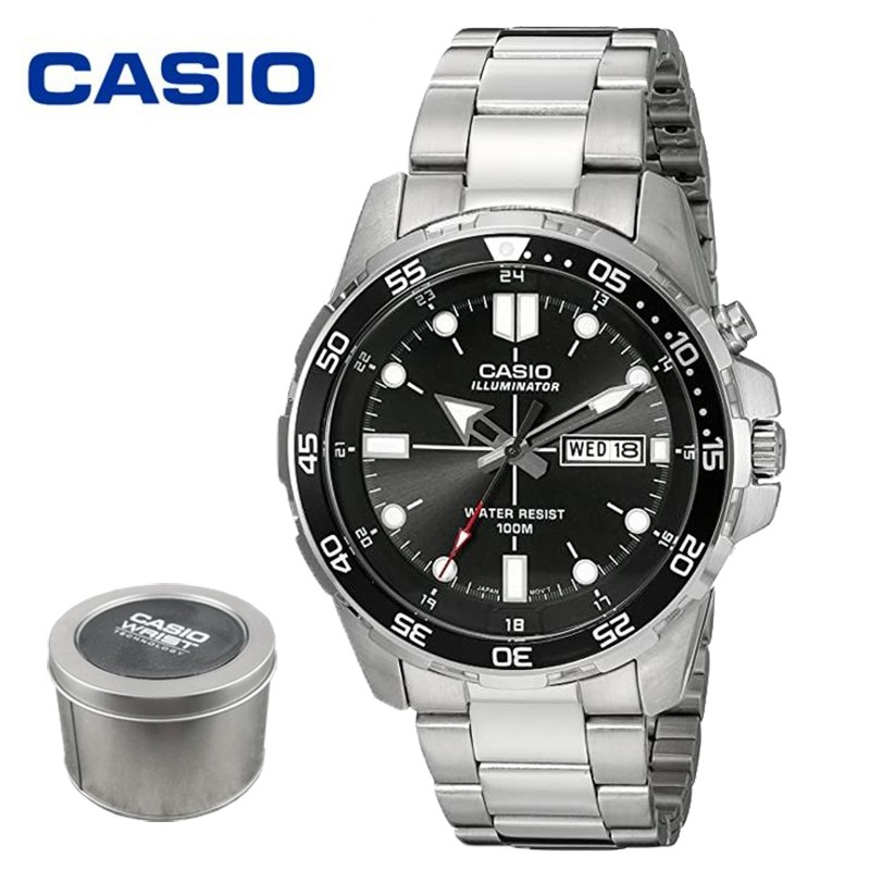 Discount FREE BOX CASIO Jam Tangan Bisnis Kasual Pria Stainless Steel Bercahaya MTD-1079D