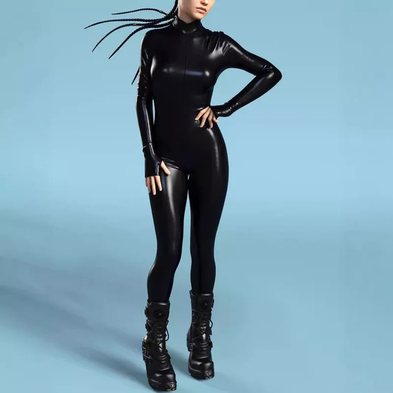 Sexy Black Jumpsuit Halloween Punk Cosplay Zentai Suit Holiday Party Bodysuit Nightclub Catsuit Rave