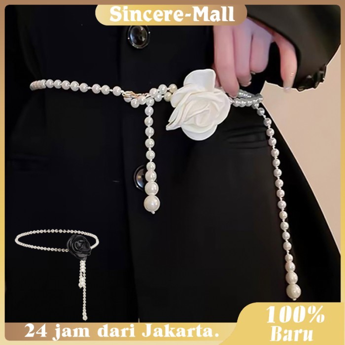 Ikat Pinggang Rantai Model Bunga Mawar Mutiara Belt Ikat Pinggang Wanita Untuk Dress