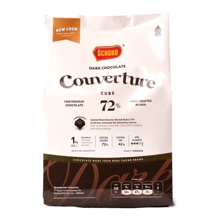 

SCHOKO Dark 72% Couverture Cube - 1 Kg / Coklat Kovertur Bentuk Dadu