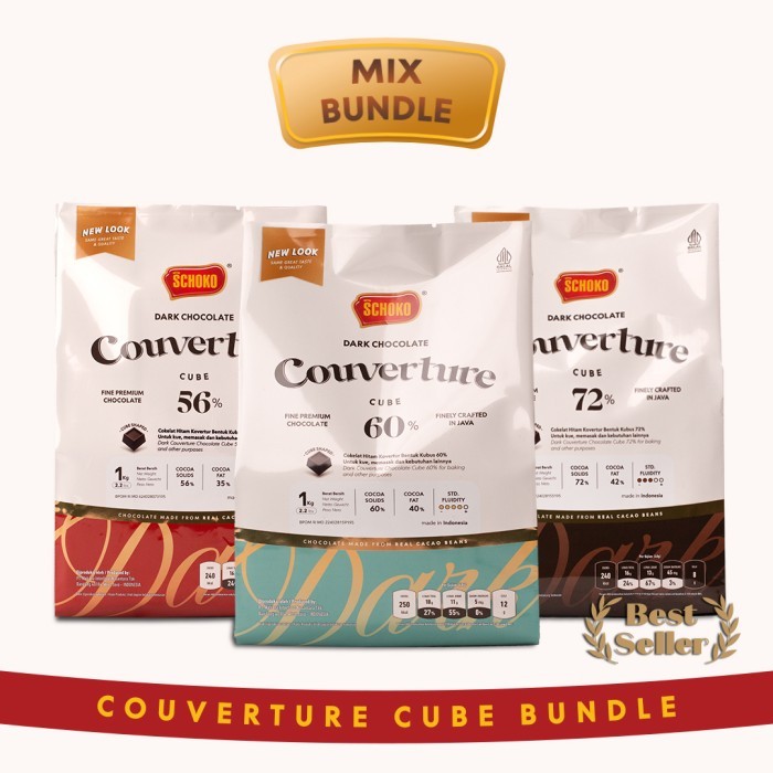 

SCHOKO Bundling Best Seller Couverture Dark Chocolate Cube - 3 x 1kg