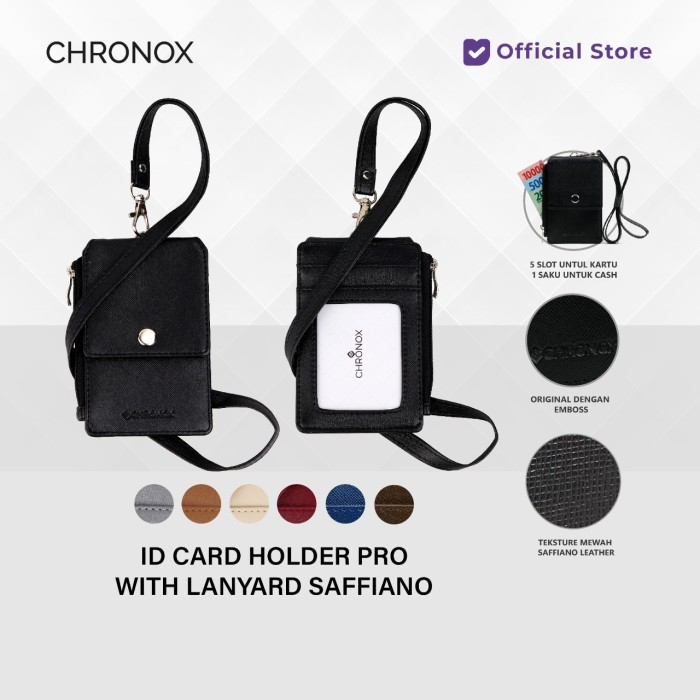 

CHRONOX Lanyard Kulit Pria Wanita Saffiano ID Card Holder - AVERY PRO