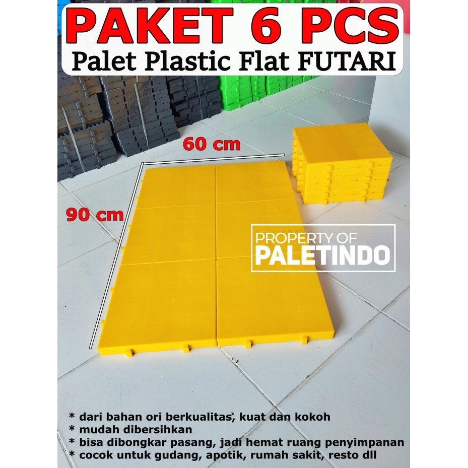 

PAKET 6 PCS Palet Plastik FLAT SURFACE Untuk Gudang, Apotik, Rumah Sakit & Resto FUTARI 30 x 30 x 3