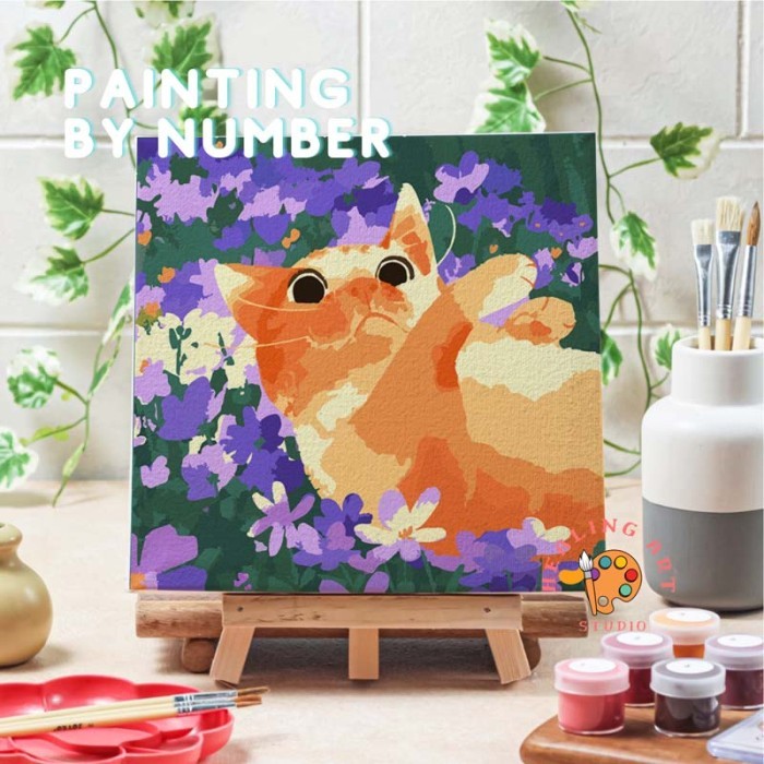 

Diy Painting by number kit lukisan kucing canvas 20x20 alat lukis anak