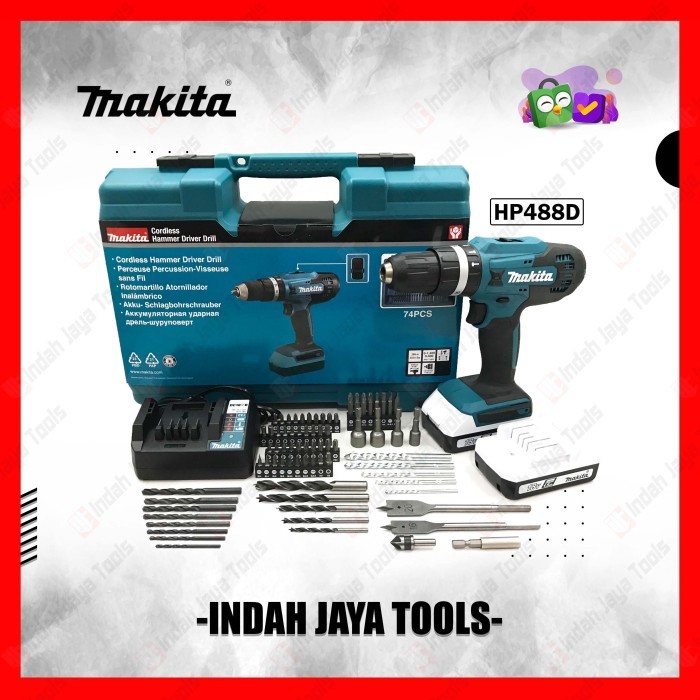 MAKITA HP488D Mesin Bor Cordless Baterai Besi Kayu Beton Driver HP 488