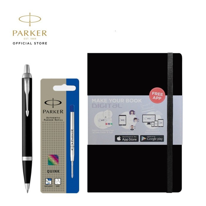 

SPECIAL PACKAGE - IM Black Chrome Trim Ballpoint, Refill Blue, O2O Journal Black / Premium Gift Kado