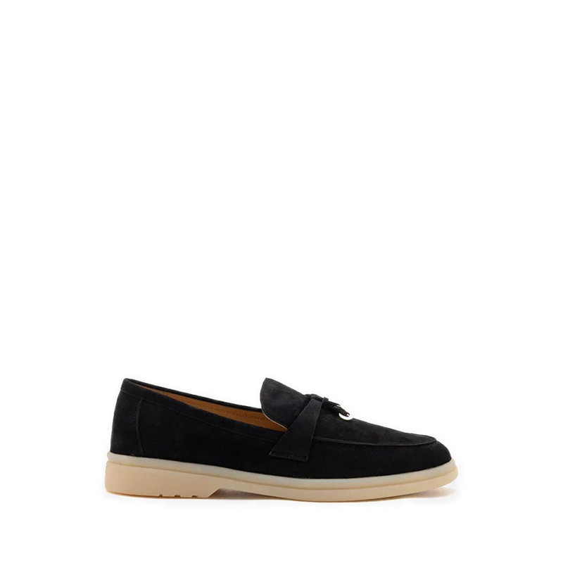 Pazzion Phoenix Suede Loafers with Knot Detail - Black