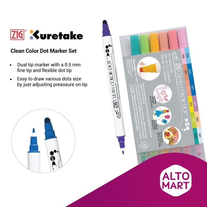 

ZIG Kuretake Clean Color Dot Dual Tip Marker 4 6 12 Set Spidol Warna