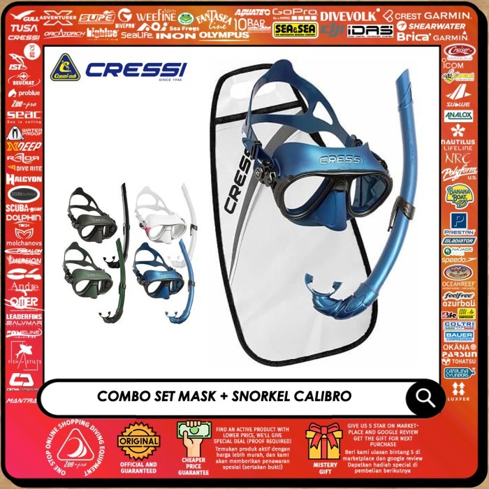 Low Volume Mask Cressi Calibro Snorkel Kaca Selam Freedive Spearfish Terbaik