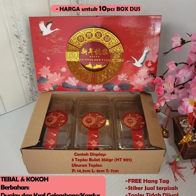 

''Terlaris" Box Imlek Isi 3 Toples Persegi Panjang 30Gr Dus Hampers Sincia Cny Murah