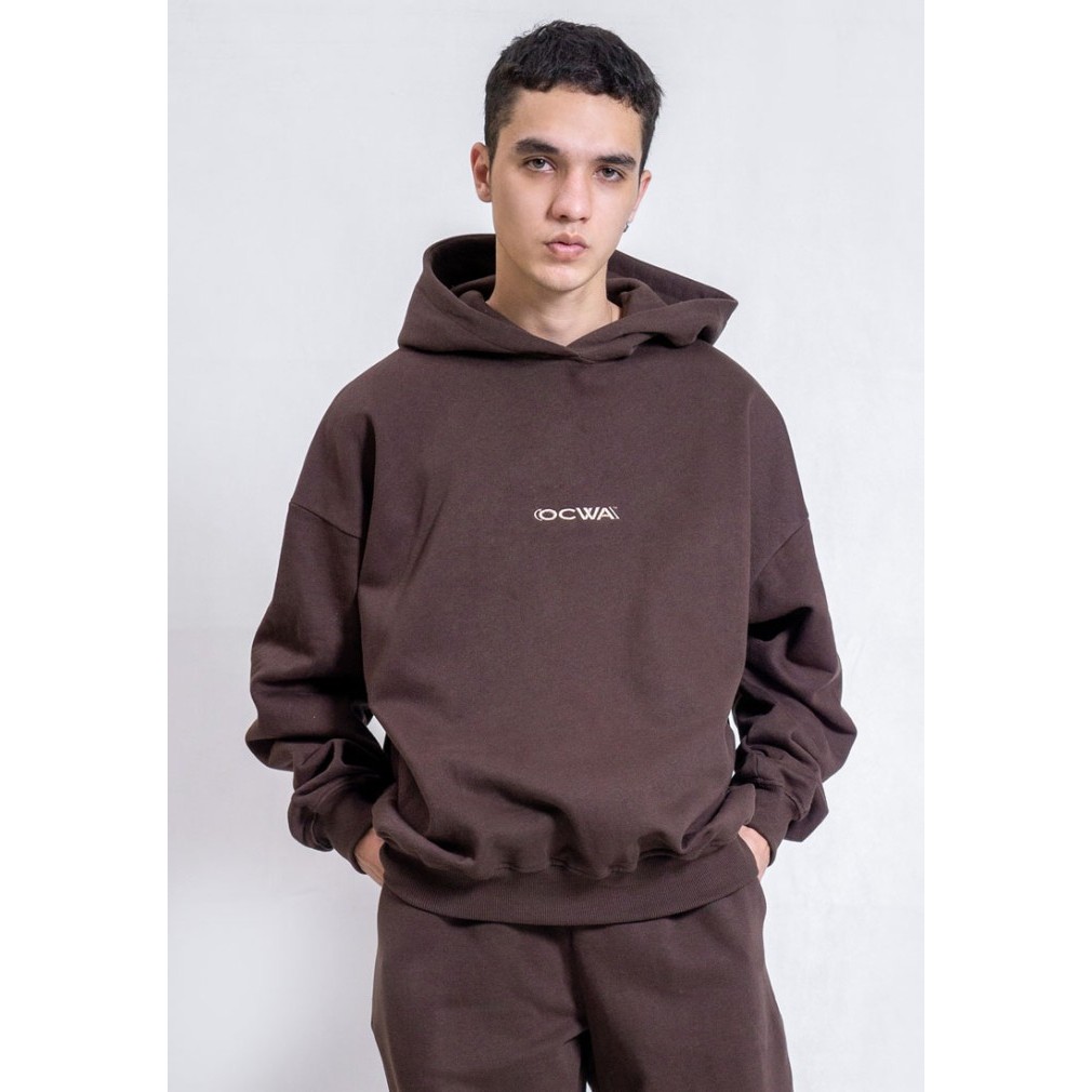 Sale Ocwa Oversized Hoodie Dark Brown Logo Men Promo