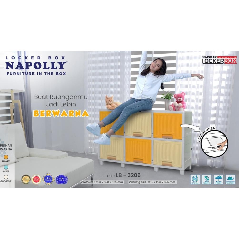 Lemari Plastik  Pintu Sliding Napolly Triple 6 Pintu Susun 2 Locker Box Napolly