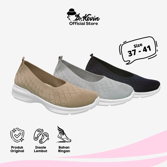 READY Dr. Kevin Sepatu Olahraga Wanita Sneakers Flyknit Slip On 589-045 G00D QU4LITY