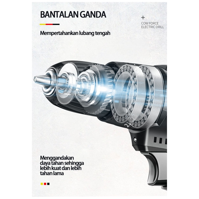 Luckies Mesin Bor Tanpa kabel 48V Set Lengkap Mata Bor Cordless Drill Full Set Of Drill Bits Bor