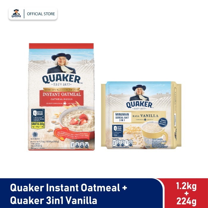 

Quaker Instant Oatmeal 1.2 Kg + Quaker 3in1 Vanilla 224g KOMPLIT