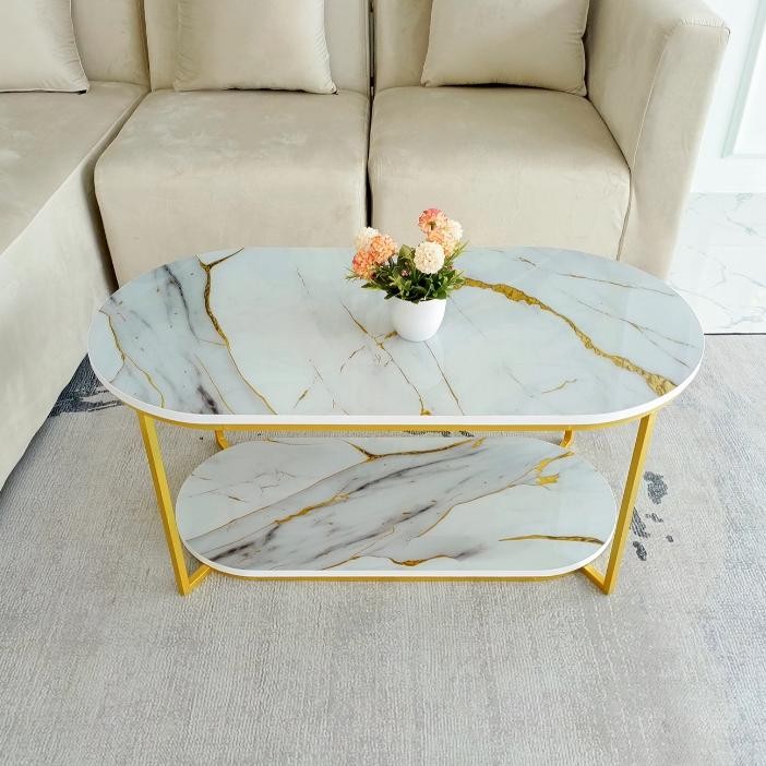 Meja Tamu Oval Silvina Minimalis Mewah | Meja Ruang TamuMinimalis | Meja Tamu Aesthetic | Meja Sofa