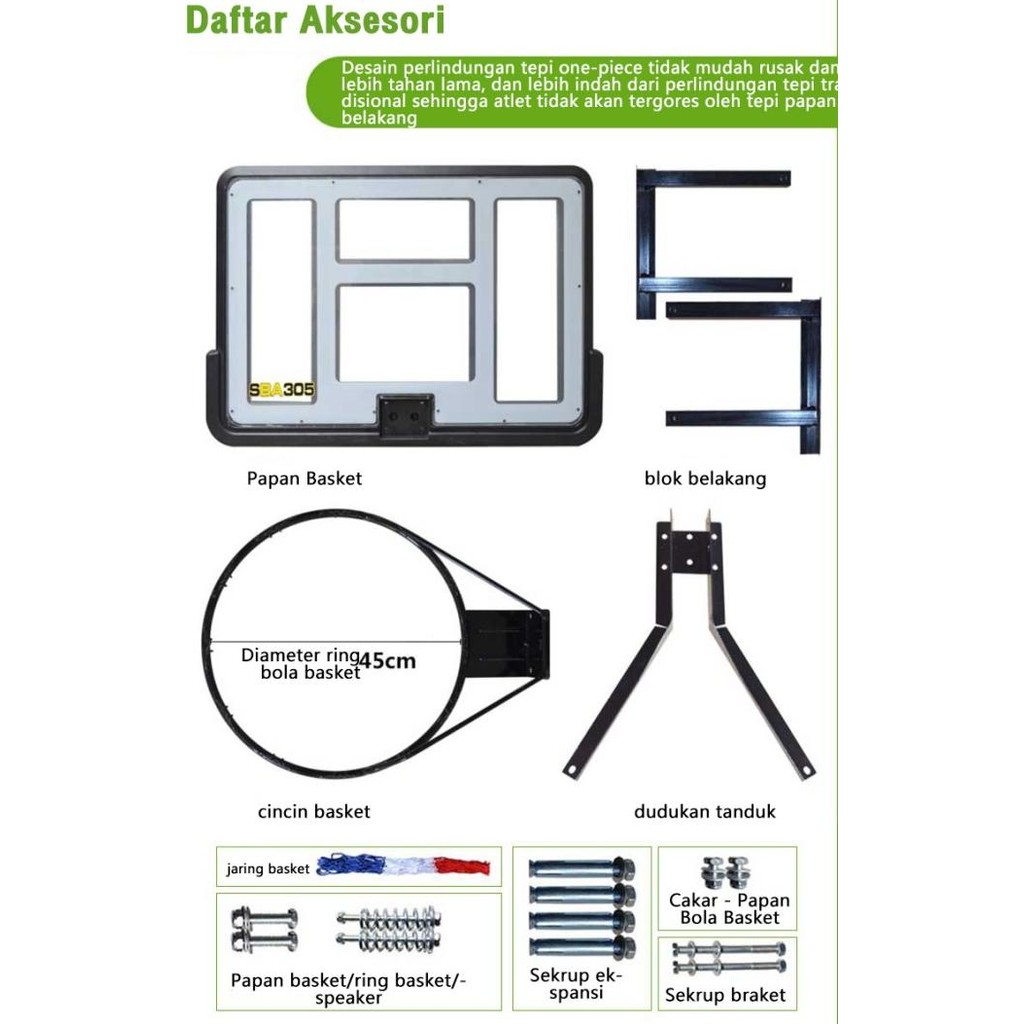 ring bola basket standar 45cm/Net Ring Basket 12 Loop/Papan Ring Basket Portable Untuk Dewasa dan An