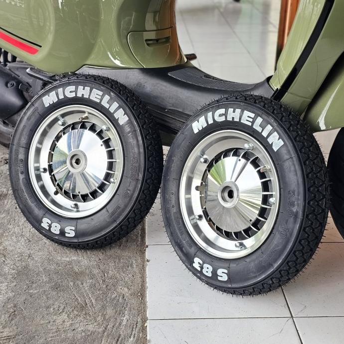 Open DS] Velg SIP Original Polish Set Tromol Scarlet & Ban Tubeless Michelin S83 Ring 10 3.50 Vespa 