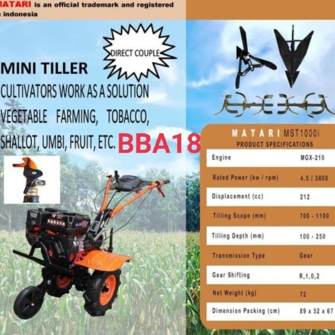 MESIN BAJAK MINI TILLER MST1000I MATARI IGX200 7HP ORIGINAL DAN TERPERCAYA