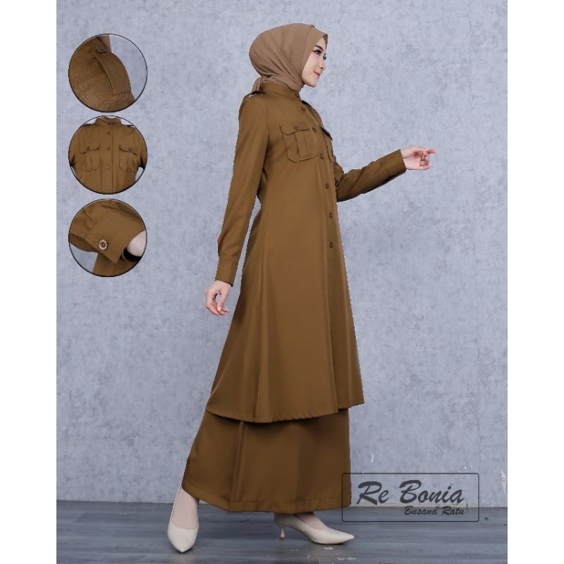 Promo  Seragam Re Bonia Baju Dinas Pdh Tunik Kheki Tua Wanita Non Puring,Seragam