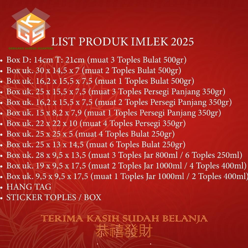 

BR - 10pcs Box Hampers Imlek | ukuran 2 Jar | Ukuran 4 Jar 400ml | Box Imlek | Gable Box Imlek TERLARIS