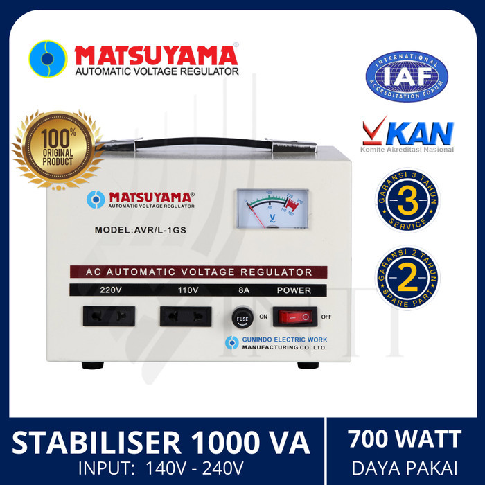 BISA GOSEND STABILIZER MATSUYAMA 1000 WATT 1 KVA STAVOLT STABILISER AVR/L-1GS TERMURAH