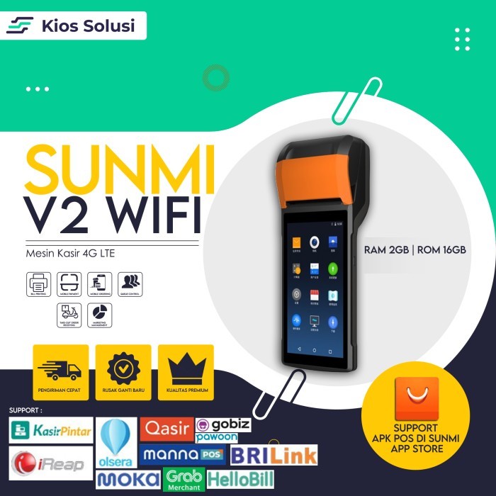 TERBARU Mesin Kasir Sunmi V2 4G LTE Mesin Kasir Android RAM 2/16GB