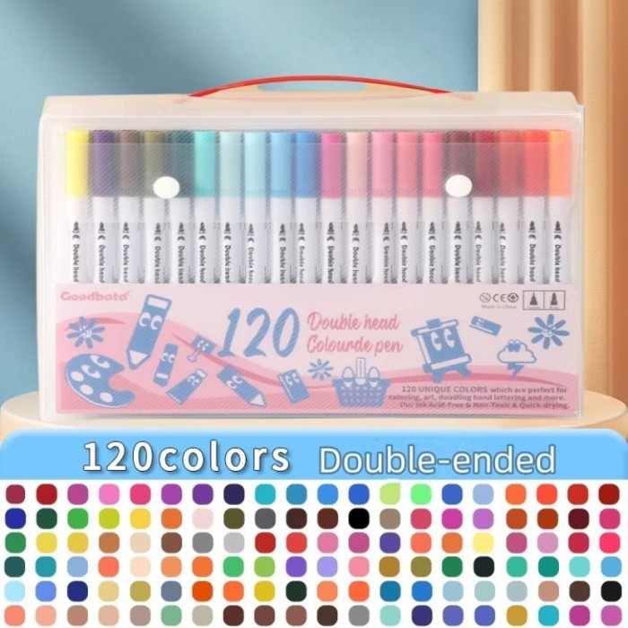 

TERBARU Brushpen Double Heads 36/60/80/100/120 Spidol Warna Set Spidol Brush Pen 2 Tips Spidol Set