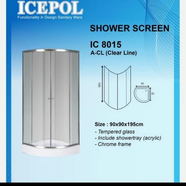 Shower box icepol oval + shower tray uk.90x90cm kaca tempered polos