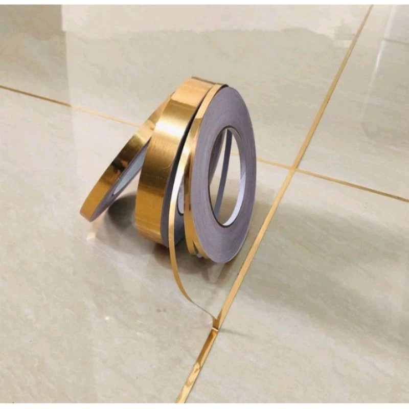 Stiker List Strip Dinding Stiker List Plat Dinding Keramik Gold Hitam Silver