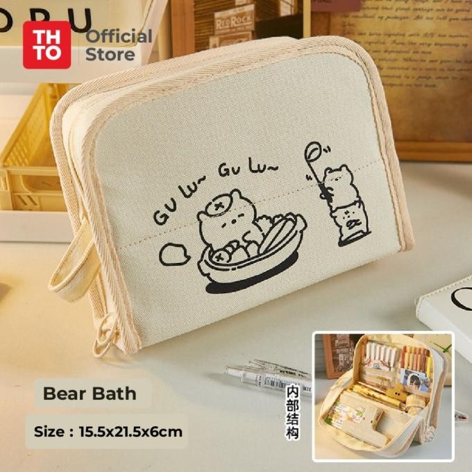 

THTO Tas Tempat Pensil Case Pouch Minimalis Anak Sekolah Gulu Gulu Canvas Stationery Kantor A154 HFS
