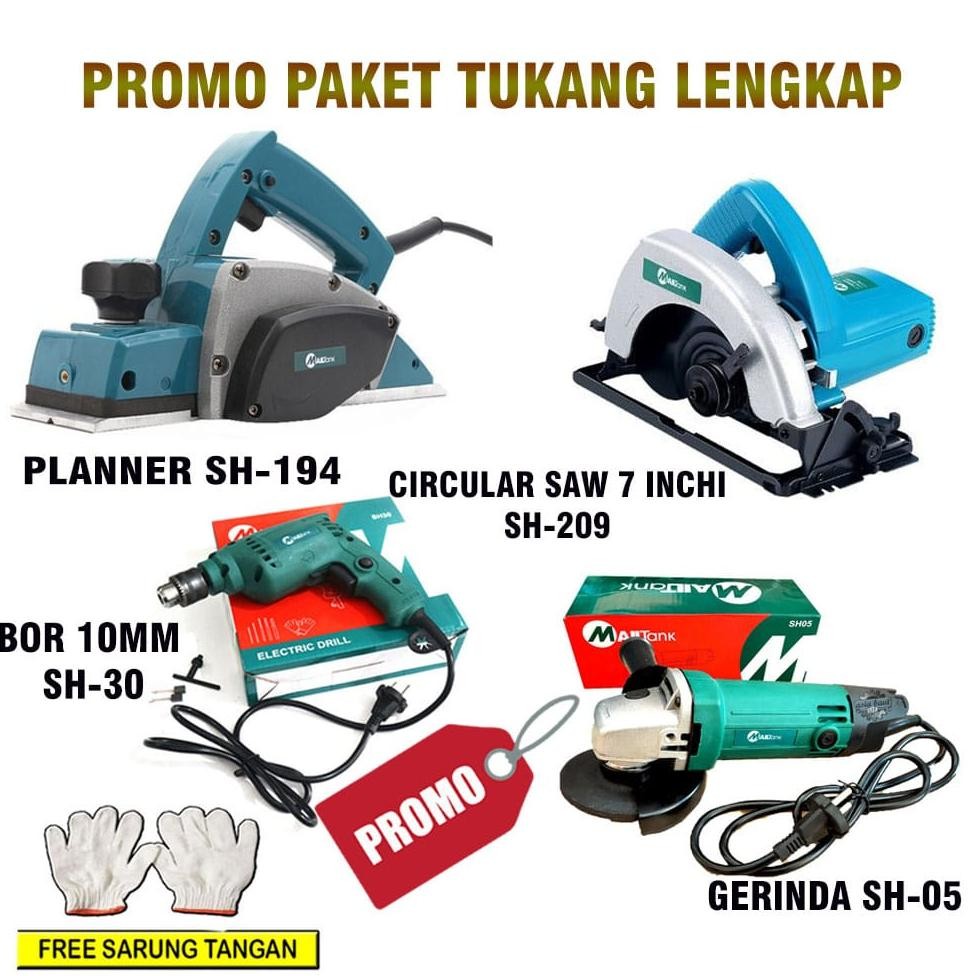 Alat Alat Bangunan Lengkap Promo Paket Tukang Kayu Mesin Serut + Mesin Circular Saw  + Grinda 4 Inch