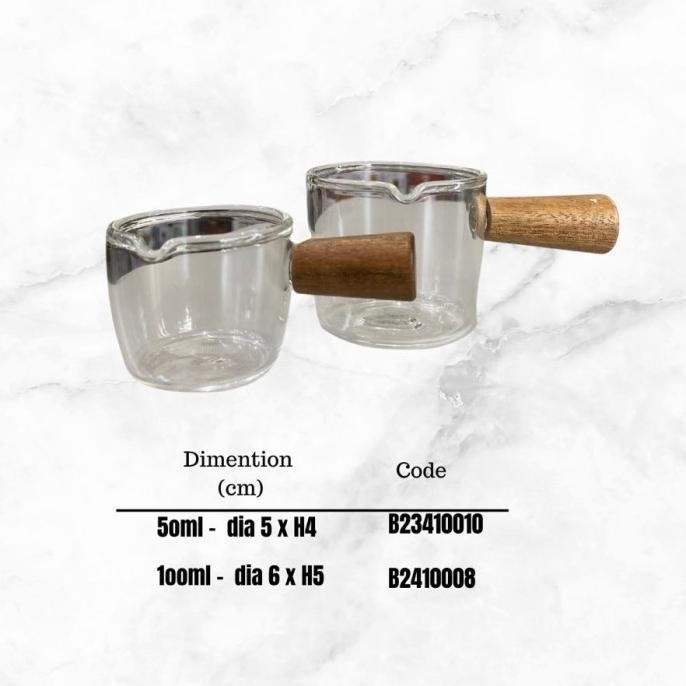 ------] GLASS MILK JUG WOOD HANDLE / GELAS KACA MINI / MINI GLASS / MILK JUG