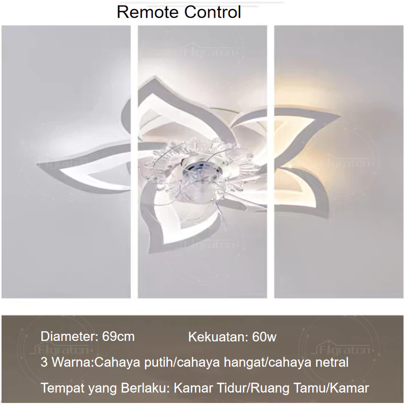 Remote Kipas Lampu Kipas Bunga Ruang Tamu Lampu Kipas Angin Gantung Plafon Lampu Dekoratif Remote