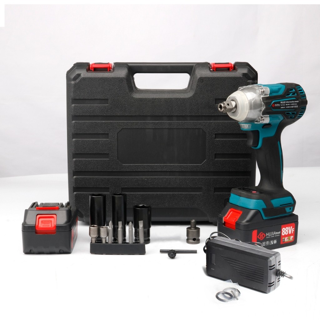 HUJIA 88vf impact wrench brushless 2baterai cordless mesin impact pembuka baut mesin bor impact