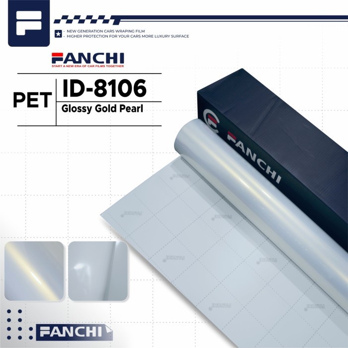 

TERLARIS! 152CM Sticker FANCHI ID-8106 Glossy White Pearl Gold PET Putih Lembayung Gold 152CM