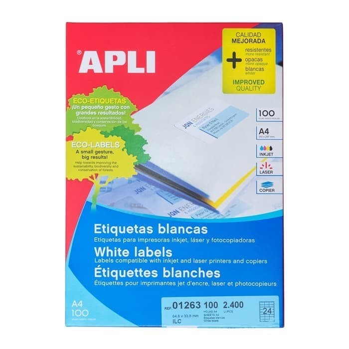 

Apli Labels White Paper 210x297mm Ref 01281