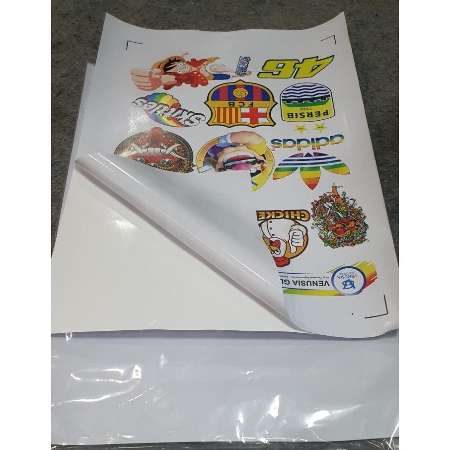 

Stiker Vinyl InkJet Putih Glossy A3+ Print Tinta Artpaper/Pigment/Dye