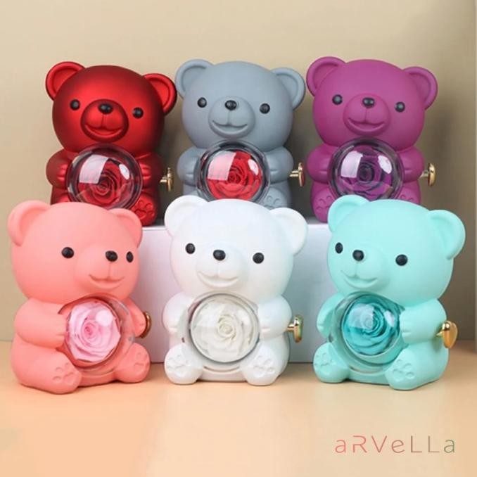 Rose Bear Hidden Jewelry Box / Beruang Teddy Bear Bunga Mawar Promise Ring Box Kalung Cincin Kado Un
