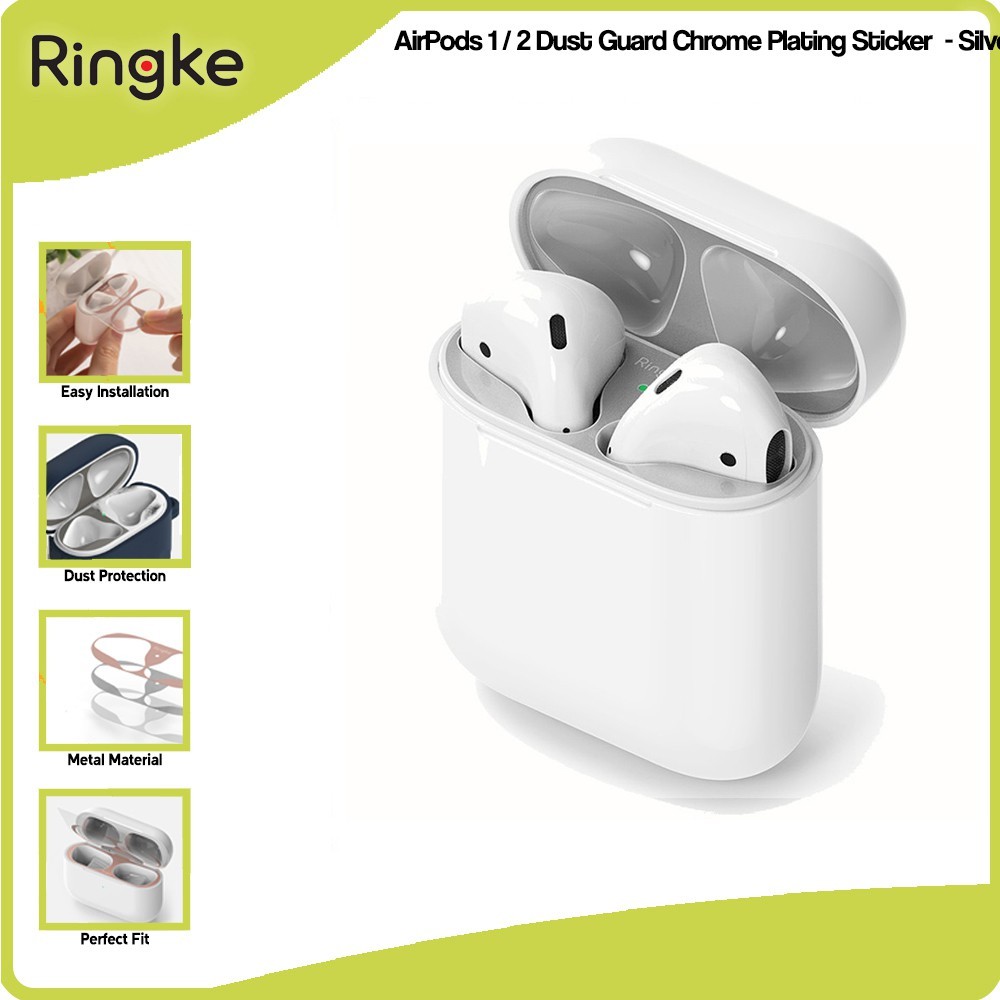 Ringke AirPods 1 / 2 Dust Guard Chrome Plating Sticker  Silver (2pack) Stiker peliindung Anti Baret 