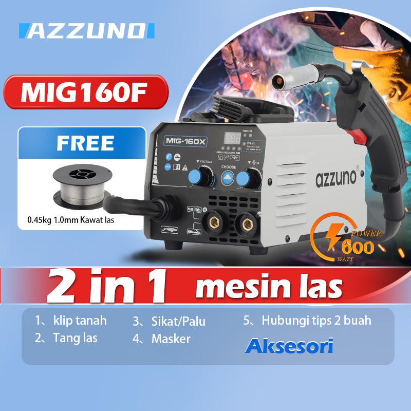 AZZUNO Mesin las listrik multipro 2 in 1 las otomatis listrik travo las 600 watt mig/mma las Welding
