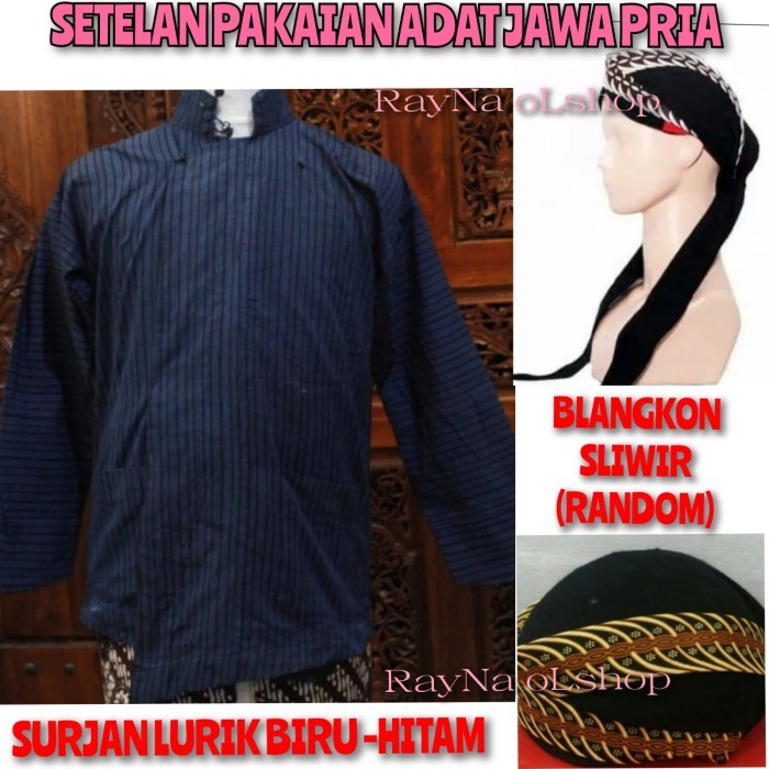 SETELAN BAJU JAWA PRIA SURJAN LURIK BIRU HITAM + BLANGKON SLIWIR SETELAN PAKAIAN TENUN MODERN KLASIK