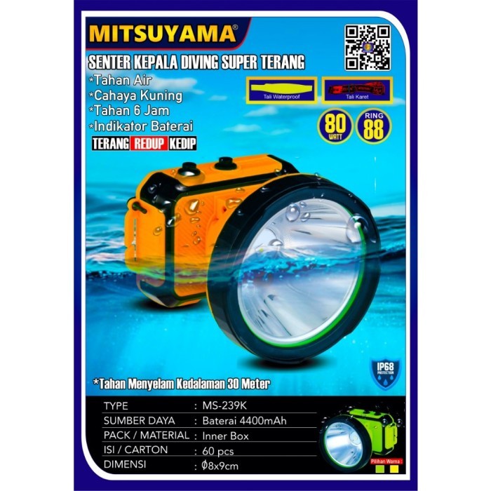 Termurah Senter Kepala Diving Selam Ring 88 Mitsuyama Ms-239P Ms-239K