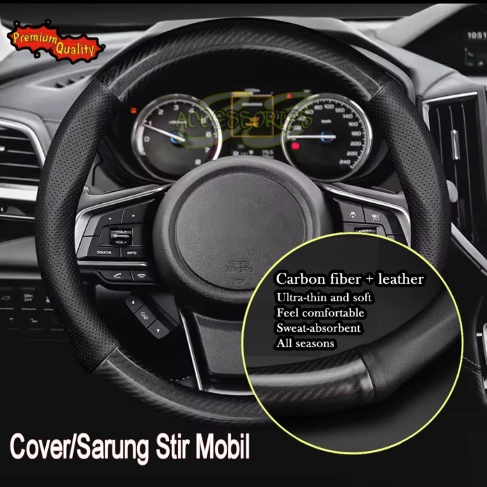 Cover Sarung Stir Setir Premium Quality Carbon Fiber Kulit Mobil Toyota Kijang Kapsul Agya Hilux