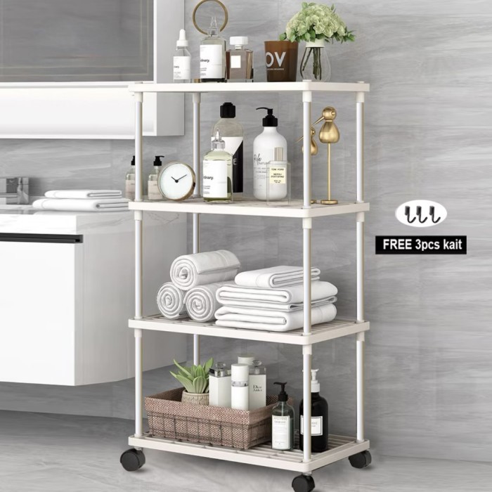 TERBARU Rak Dapur Plastik 4 Susun Rak Dapur Susun Aesthetic Rak Panci Susun 4 Roda Serbaguna HOT