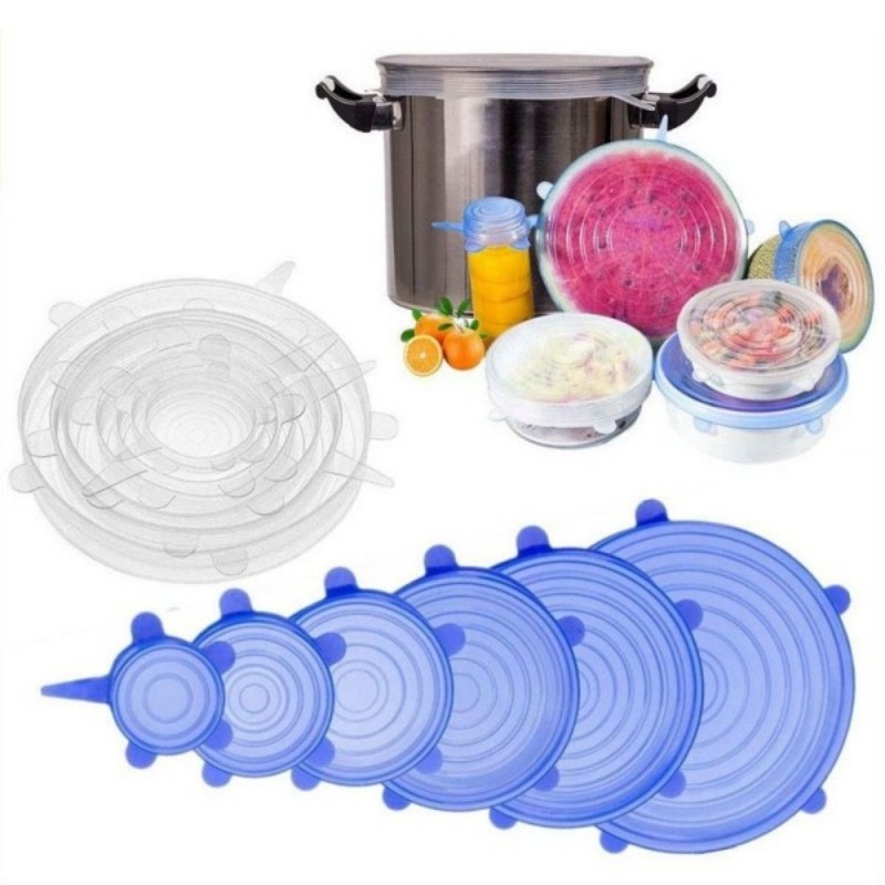 

12 Paket Silikon Food Cover 6 In 1 Cover Tutup Penutup Makanan Serbaguna Silicon Elastis Karet Mangkok Buah