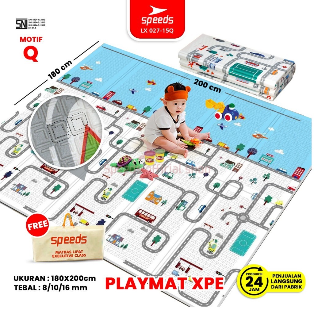 SPEEDS SNI Q Playmat Bayi Karpet Lipat Playmate Matras 180x200cm Tikar Lipat Foam Matras Anak XPE Le