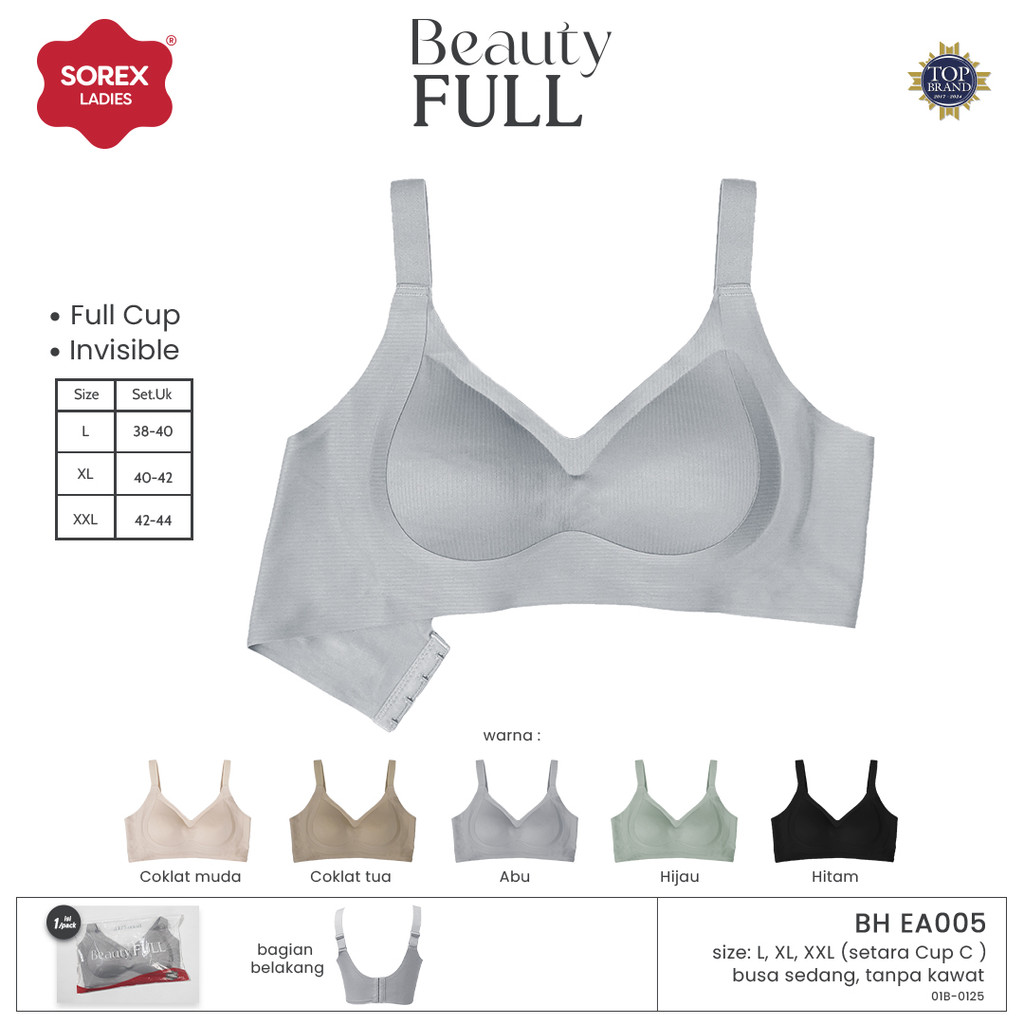Sorex Bra Beauty Full Invisible Tanpa Kawat Full Cup Kait 4 Busa Sedang Cup C EA005