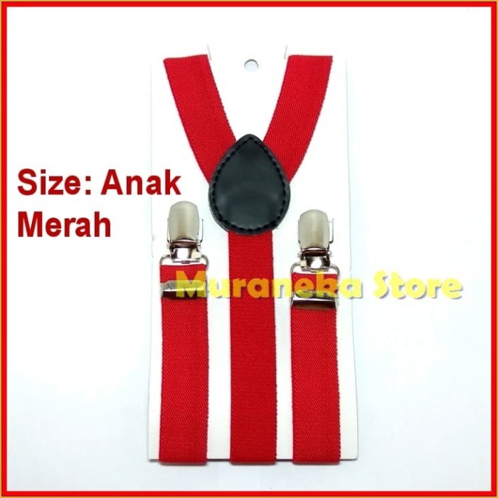 Suspender Anak Bretel Merah Baju Polos Setelan Tali Kodok Jojon Balita